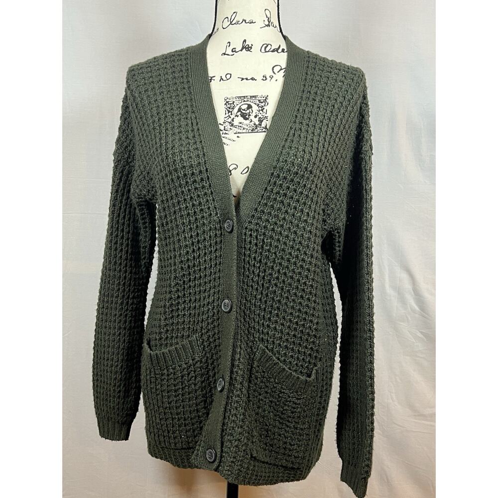 American Eagle Womens Olive Green Waffle Knit Button Cardigan Size S